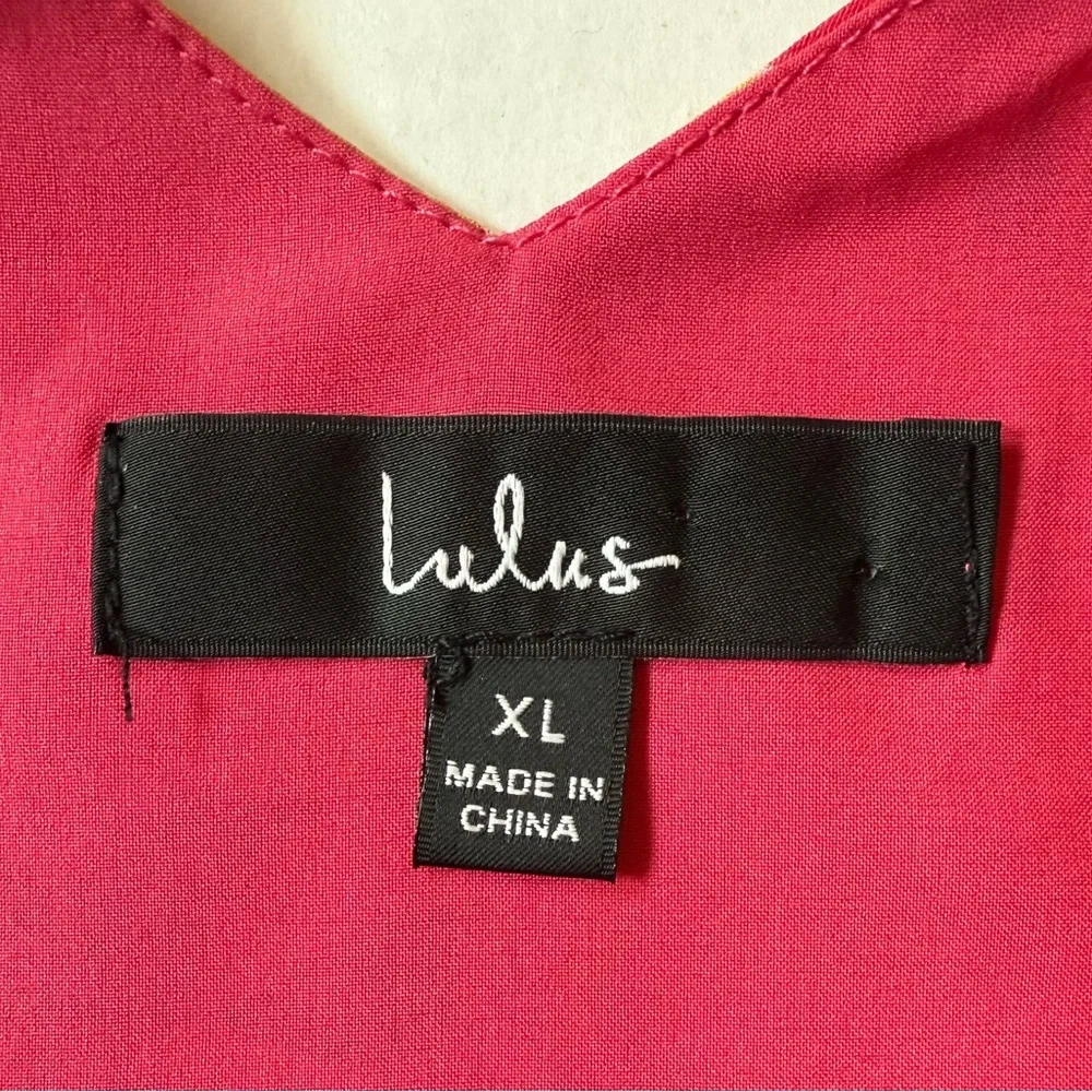 Lulus | Getaway Daydream Berry Pink Tropical Print High-Low Wrap V Neck Dress XL - Picture 4 of 12